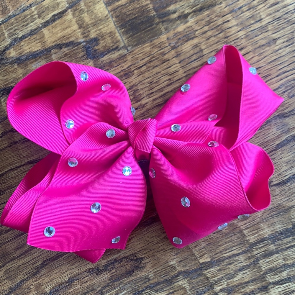 Hot pink large hair bow with bling